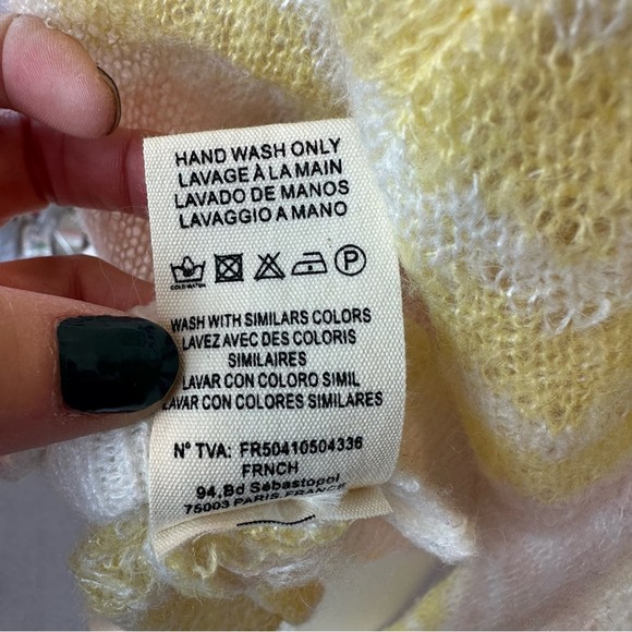 Frnch Sweater Womens Striped Long Sleeve Stretch Scoop Neck Yellow Large NWOT - Picture 9 of 9